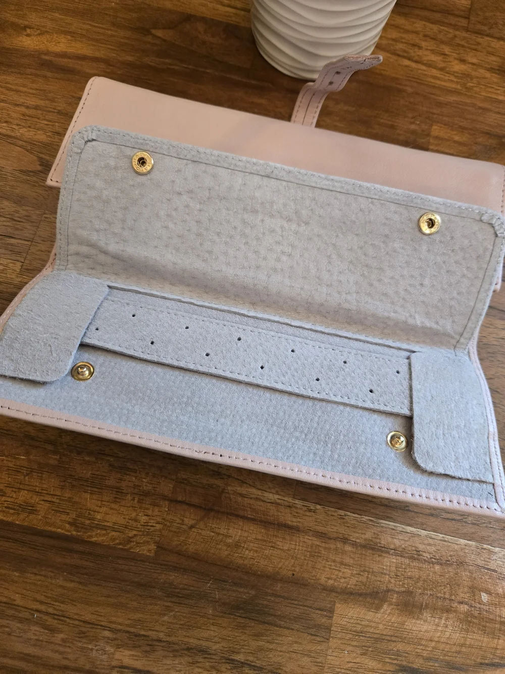 ROYCE x Rodan + Fields Pink Leather Jewelry Roll Clutch